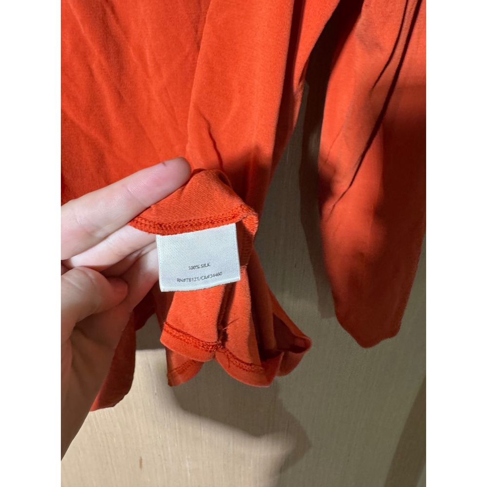 Eileen Fisher Womens Medium Burnt Orange 100% Silk Long Sleeve V-Neck Tunic Top - Picture 5 of 6